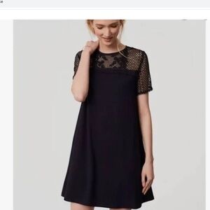 LOFT Navy Crochet Top Swing Dress Size Small